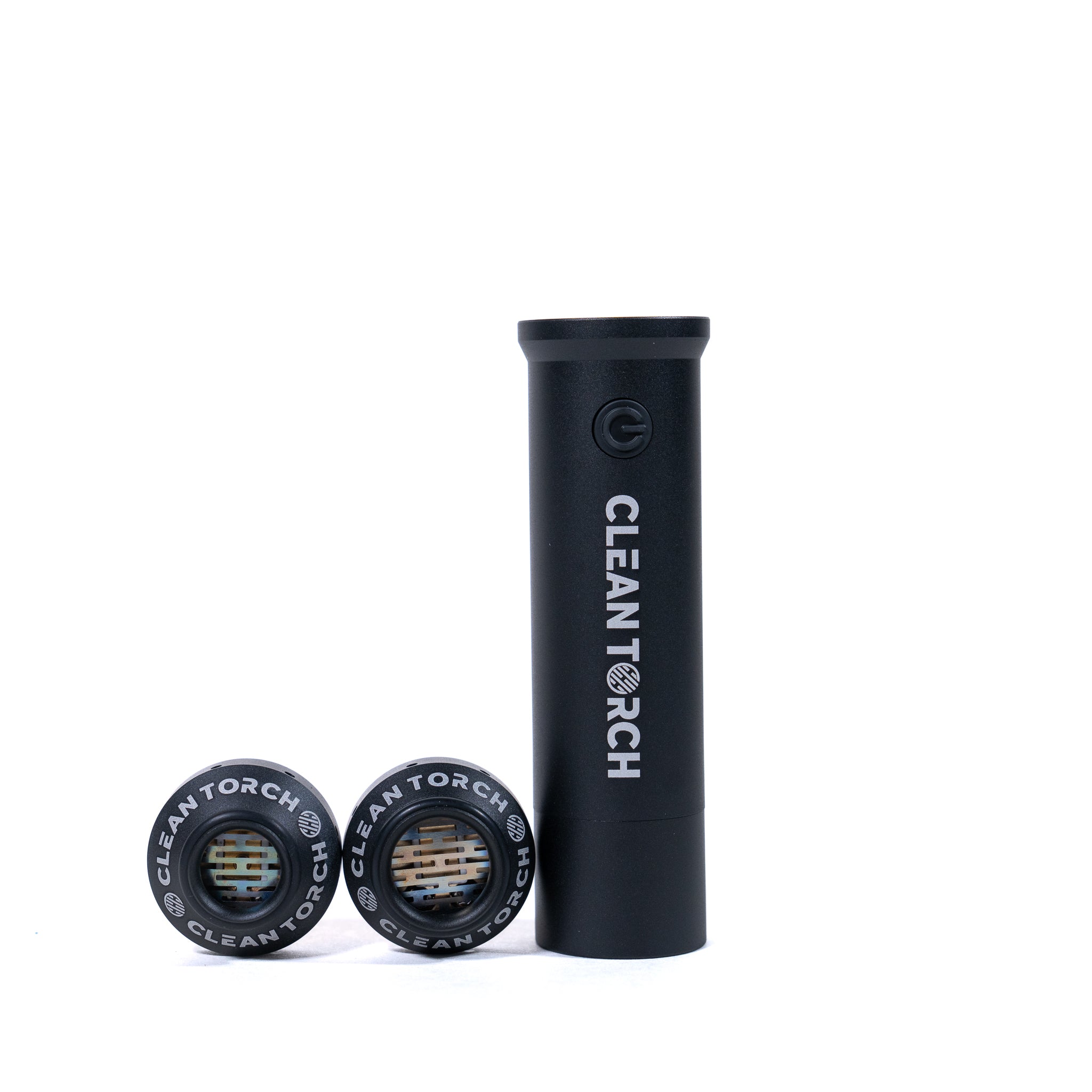 Black 'Clean Torch' product with three smaller items on a white background