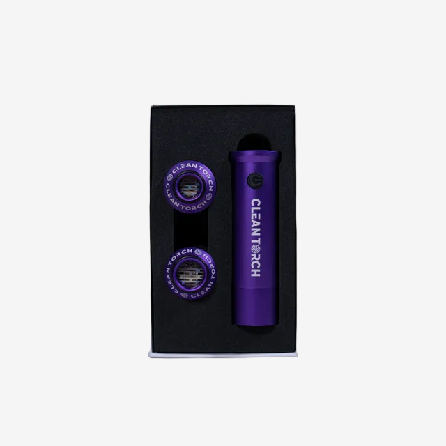Purple 'Clean Torch' device in a black box on a white background